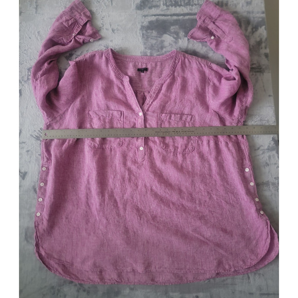 Talbots Popover Shirt Plus 3X Linen Long Sleeve Roll Tab 100% Linen Top Pink - Picture 5 of 12